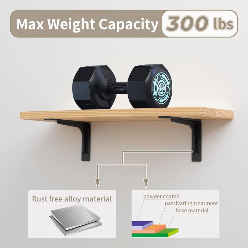 Firmetal (16 INCH x 9.5 INCH) Shelf Bracket ,L Shelf Brackets,max Load 300lbs, Premium Alloy Metal Heavy Duty Shelf Bracket, high Strength Mounting Hardware Included, countertop Support, Pack of 4. - Image 5
